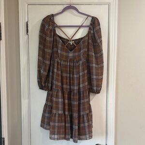 Gianni Bini Brown Plaid Long Sleeve Dress